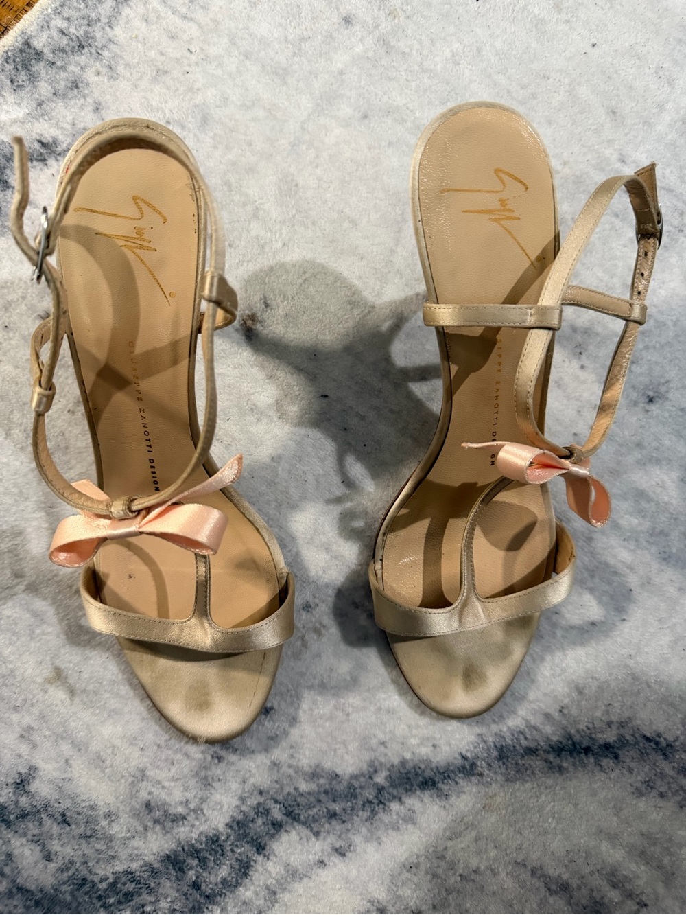 Giuseppe Zanotti Design T-Strap Satin & Leather Heels - Picture 2 of 8